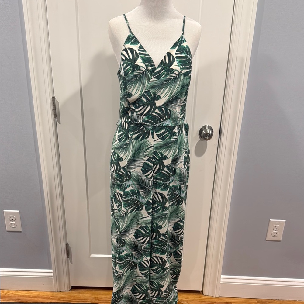 Tropical Green Leaf Print Maxi Dress